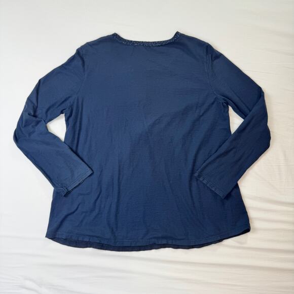 Tempo Paris Navy Star Cotton Linen Blend Blouse Women's Medium Celestial Boho - Picture 2 of 13